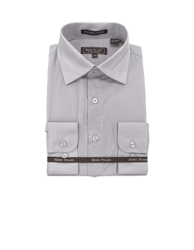 Gray men's long sleeves dress shirt spread collar convertible cuff regular fit - Design Menswear