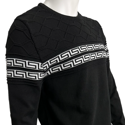 Men's black and white sweaters fashion style crewneck long sleeves light weight - Design Menswear