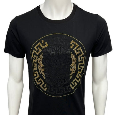 Men's Black Graphic Tees Gold Stones Printed 100% Cotton T-Shirt - Design Menswear