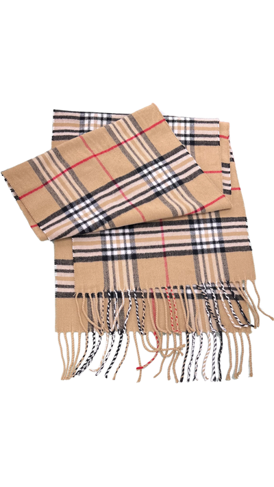 Cashmere men's camel color fashion design plaid scarf - Design Menswear