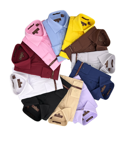 Brown men's long sleeves dress shirt spread collar convertible cuff regular fit - Design Menswear