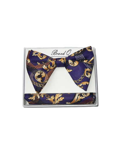 Purple Paisley Satin Bowtie Set and Hanky - Design Menswear