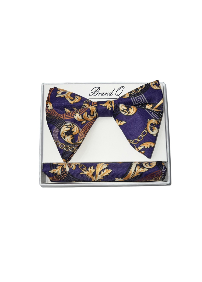 Purple Paisley Satin Bowtie Set and Hanky - Design Menswear
