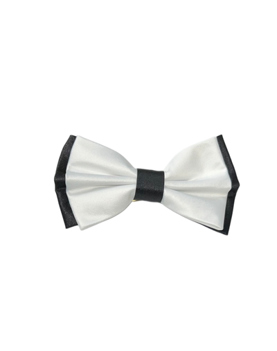 Men's White and Black Solid Satin Bowtie and hanky - Design Menswear