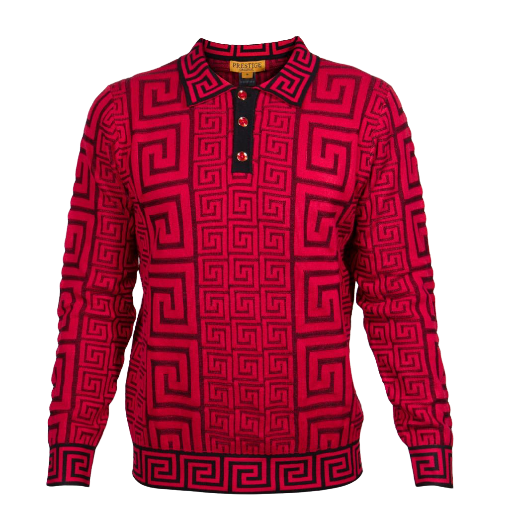 Prestige Track Suit Mens Red Greek Pattern Velvet Tracksuit