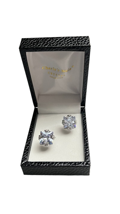 Purple and clear men's diamonds cufflinks sliver stainless steel - Design Menswear