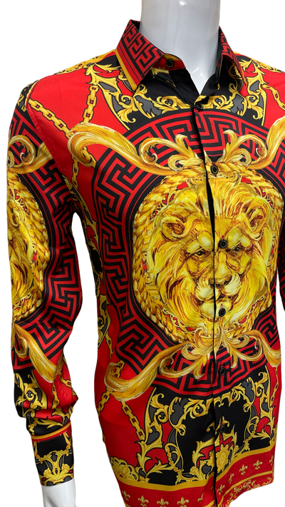 Men's Red and gold long sleeves paisley slim fit shirt - Design Menswear