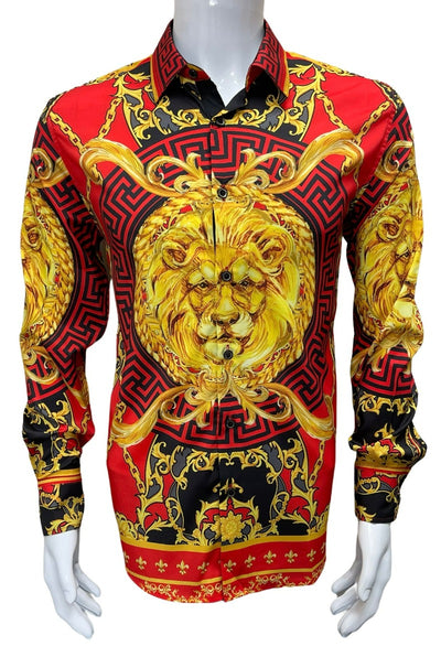 Men's Red and gold long sleeves paisley slim fit shirt - Design Menswear
