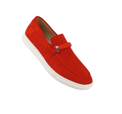 Men's Red Casual Slip-On Shoes Suede Leather Loafer - Design Menswear