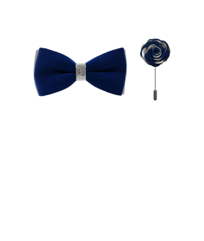 Men's Royal Blue Velvet and Silver Leather Bowties Hanky and Flowers - Design Menswear