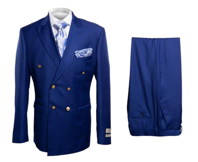 Rossi Man Royal Blue Men's Double Breasted Slim-fit Suit Gold Buttons - Design Menswear