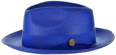 Men's Royal Blue Summer Straw Hats Bruno Capelo Blue Dress Hat - Design Menswear