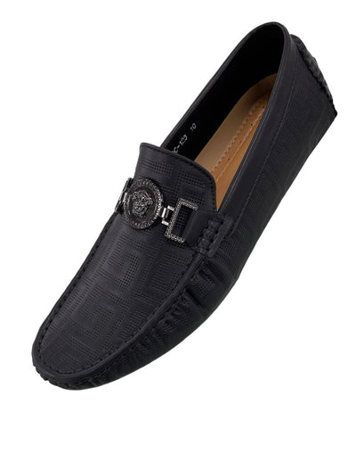 Men's Black Loafer slip on With Buckle Printed Leather - Design Menswear
