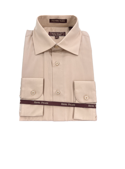 Men's tan long sleeves dress shirt spread collar convertible cuff regular fit - Design Menswear
