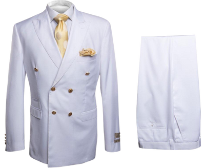 Rossi Man White Men's Double Breasted Suit Slim-fit Flat - Design Menswear