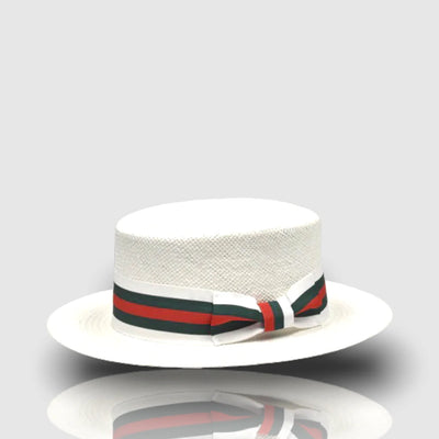 Bruno Capelo Men's White Straw Hats Red and Green band - Design Menswear