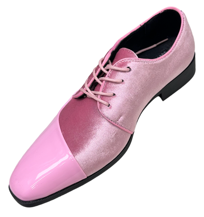 Pink Men's Velvet and Patent Leather Lace-Up Dress Shoe Style No-7023