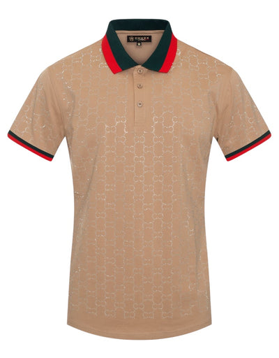 Khaki and Sliver Men's Polo Shirt Luxury Fashion Design T-Shirt Regular-Fit Style No: PL-2447 KHAKI
