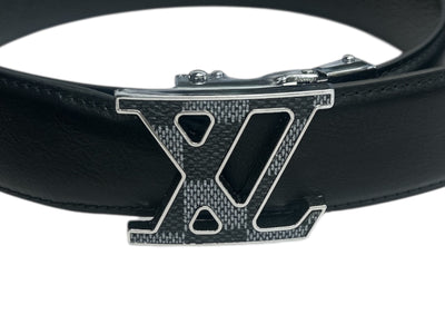 Men's Brown Printed Belt Genuine Leather Black and Gold Buckle