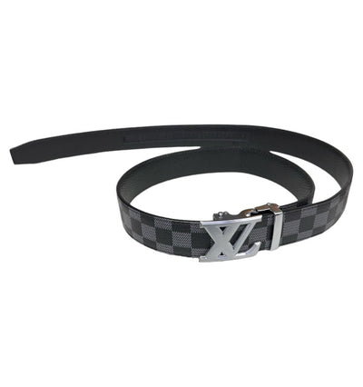 Black Plaid Men's Luxury Design Leathers Belt Sliver Buckle