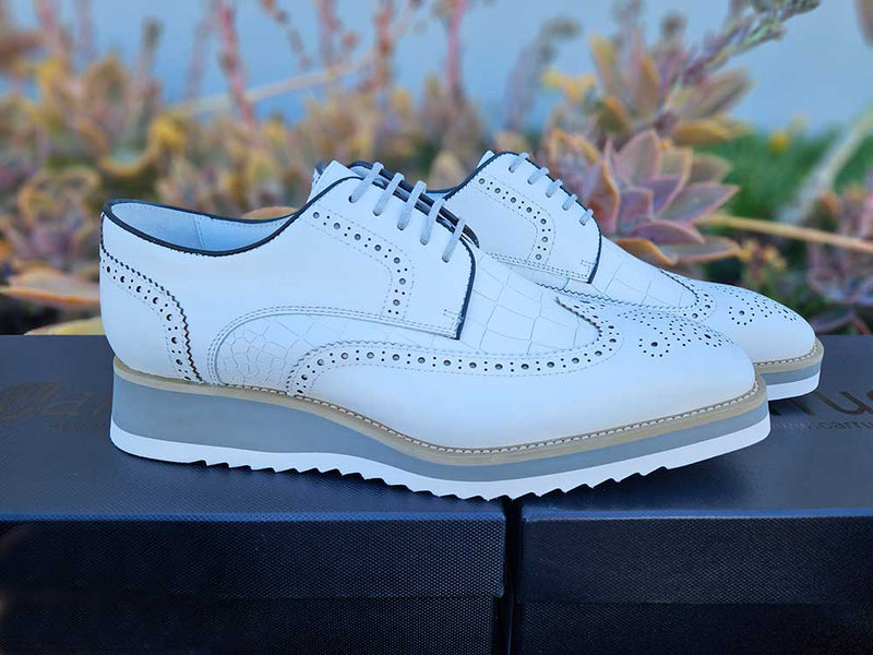 Carrucci White Lace-Up shoes wingtip oxford Genuine Leather Loafers