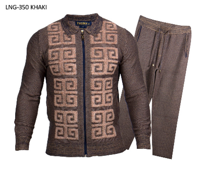 Prestige Khaki Men's Fashion Design Zip-up Knit Jogger Set LNG-350