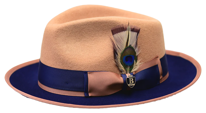 Camel/Navy Bruno Capelo Wool Felt 2-Tone Fedora Hat Preston Collection