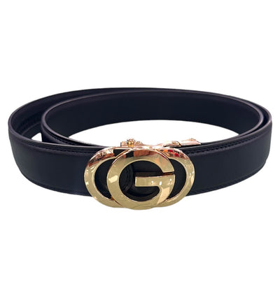 Men's Black Genuine Leathers Belt Glod Buckle Fashion Design