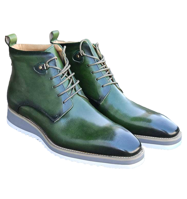 Carrucci Olive Green Burnished Calfskin Lace-Up Men&