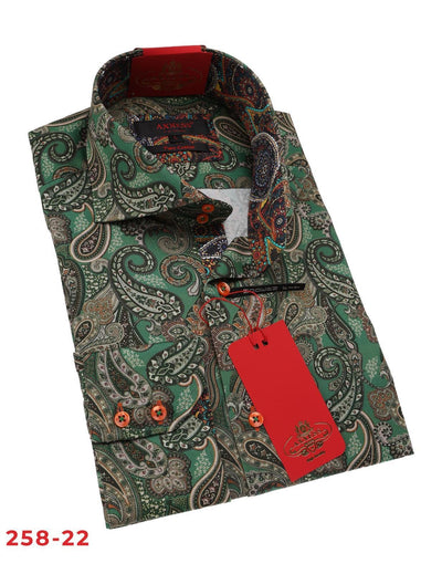 Axxess Green Multicolor Men's Long Sleeves Crafted Shirt Modern-Fit 258-22