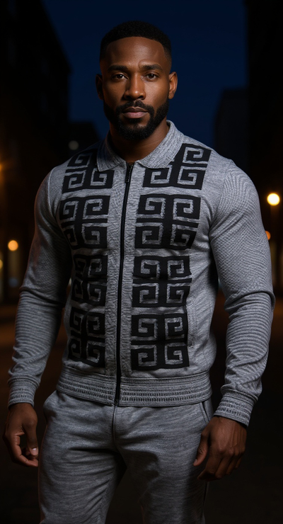 Prestige Charcoal Gray Men's Fashion Design Zip-up Knit Jogger Set LNG-350