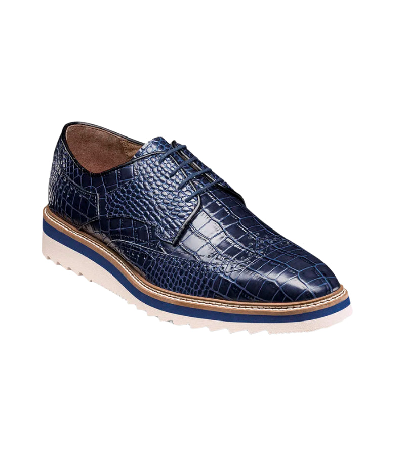 Blue Stacy Adams Loafer Lace Up Wingtips Croc Print Men&