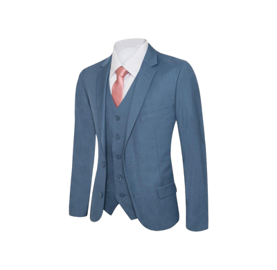 Royal suit Men's solid light blue slim-fit suit flat front pants with vest 3 Pieces suit