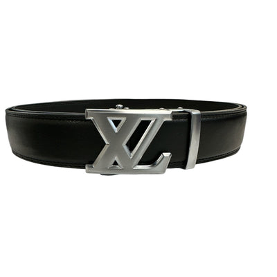 Black Men's Luxury Design Leathers Belt Sliver Buckle