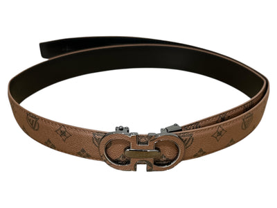 Khaki Luxury V Fashion Design Men's Genuine Leather Belt