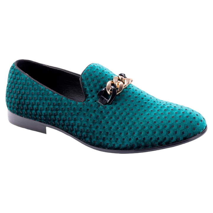 Men\'s Green Rubber Velvet Patent Leather Loafer Gold Buckle Slip On Luxury Shoes Luxury Velvet Loafers for Men | Embroidered Slip-On Dress  main image 2