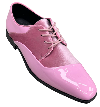 Pink Men's Velvet and Patent Leather Lace-Up Dress Shoe Style No-7023