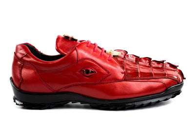 Belvedere Lace-Up Red Vasco Men's Sneakers Hornback Crocodile and Calfskin Genuine Leather