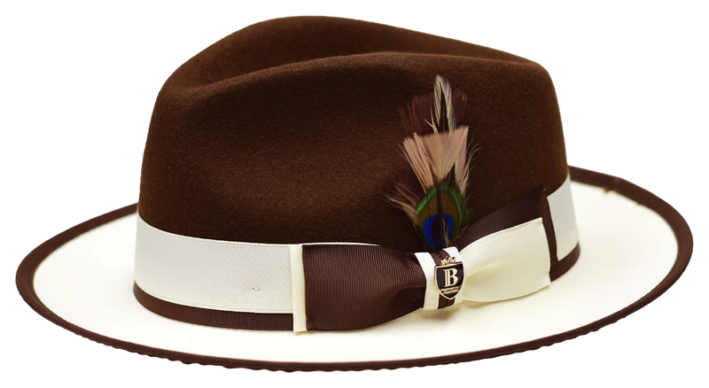 Brown/Ivory Bruno Capelo Wool Felt 2-Tone Fedora Hat Preston collections