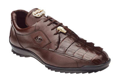 Belvedere Brown Lace-Up Men's Sneakers Hornback Crocodile & Calfskin Genuine Leather