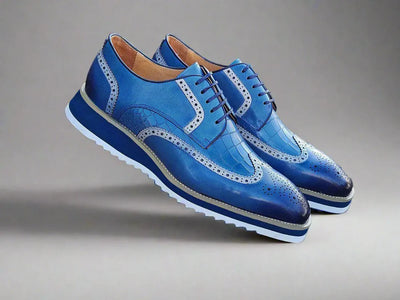 Carrucci Blue Lace-Up shoes wingtip oxford Genuine Leather Loafers KS515-35