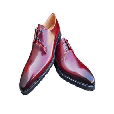 Burgundy Lace-Up Carrucci Shoes Oxford Genuine Leather Derby with Lug Sole