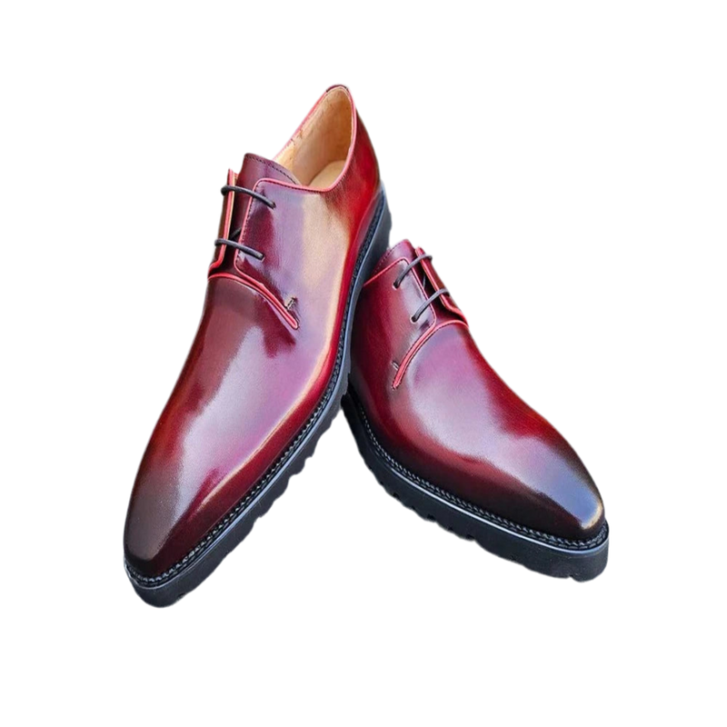 Burgundy Lace-Up Carrucci Shoes Oxford Genuine Leather Derby with Lug Sole