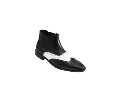 Black and White Leather Men's Slip-On Dress Boots Style No: AG2632