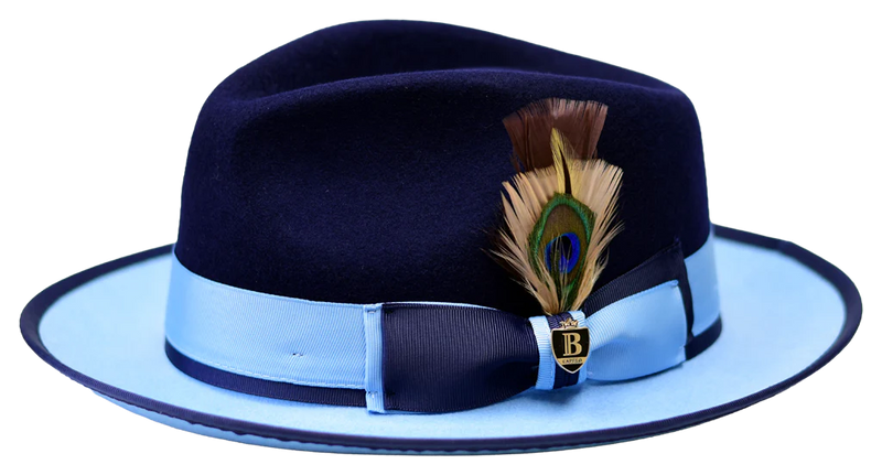 Navy/light Blue Bruno Capelo Wool Felt 2-Tone Fedora Hat Style-Preston