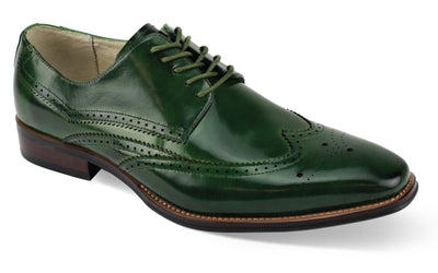 Giovanni Green Wingtips Lace-up Men's Dress Shoes Italian Style Genuine Leather