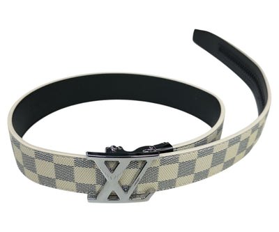 Men's Beige Plaid luxury Leathers Belt Sliver Buckle