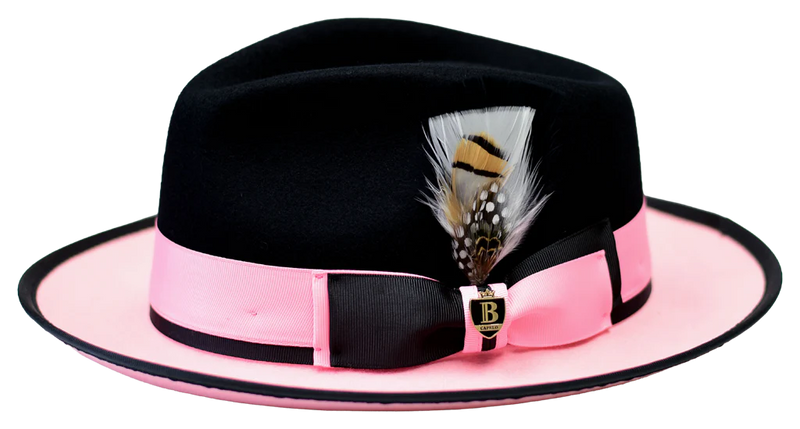 Black/Pink Bruno Capelo Wool Felt 2-Tone Fedora Hat Style- Preston