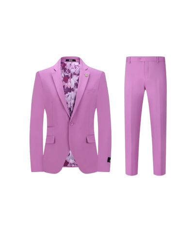 Purple men's slim fit suit satin cotton stretch fabric flat front pants