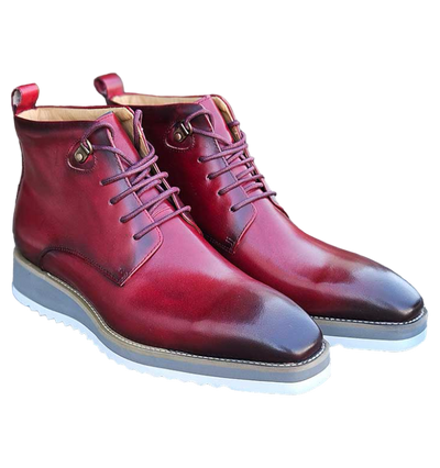 Carrucci Burnished Burgundy Calfskin Lace-Up Men's Casual Boot KB515-16